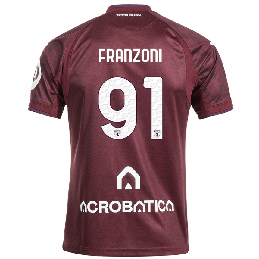 Niño Fútbol Camiseta Nicolò Franzoni #91 Granate Blanco 1ª Equipación 2024/25 México