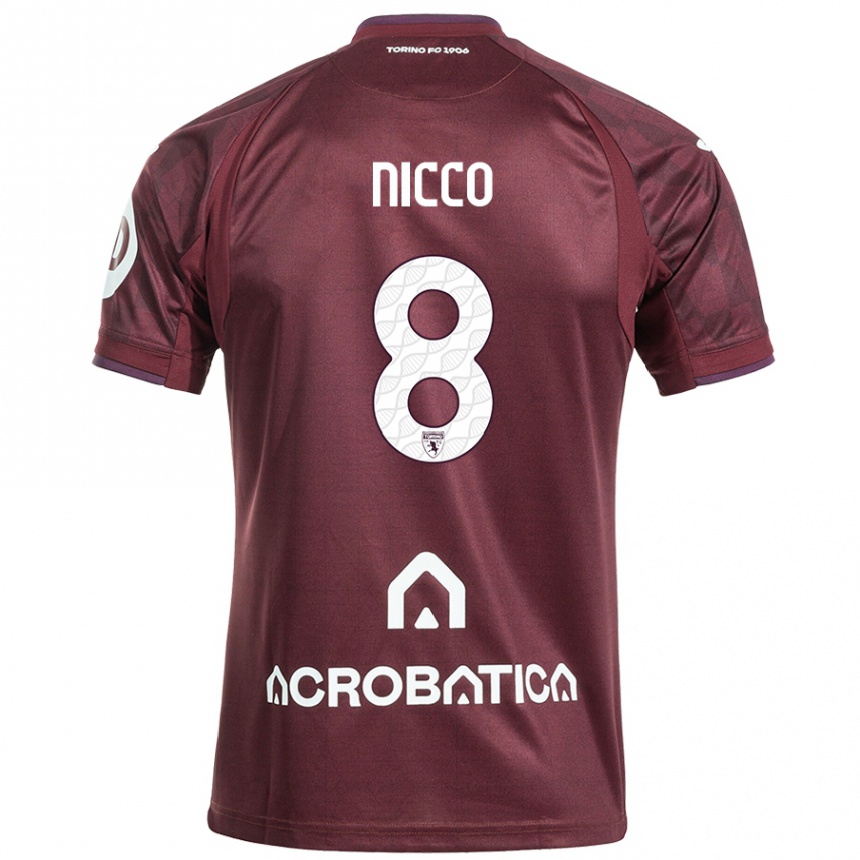 Niño Fútbol Camiseta Giada Nicco #8 Granate Blanco 1ª Equipación 2024/25 México