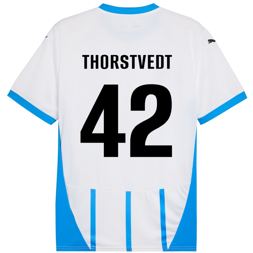 Niño Fútbol Camiseta Kristian Thorstvedt #42 Blanco Azul 2ª Equipación 2024/25 México