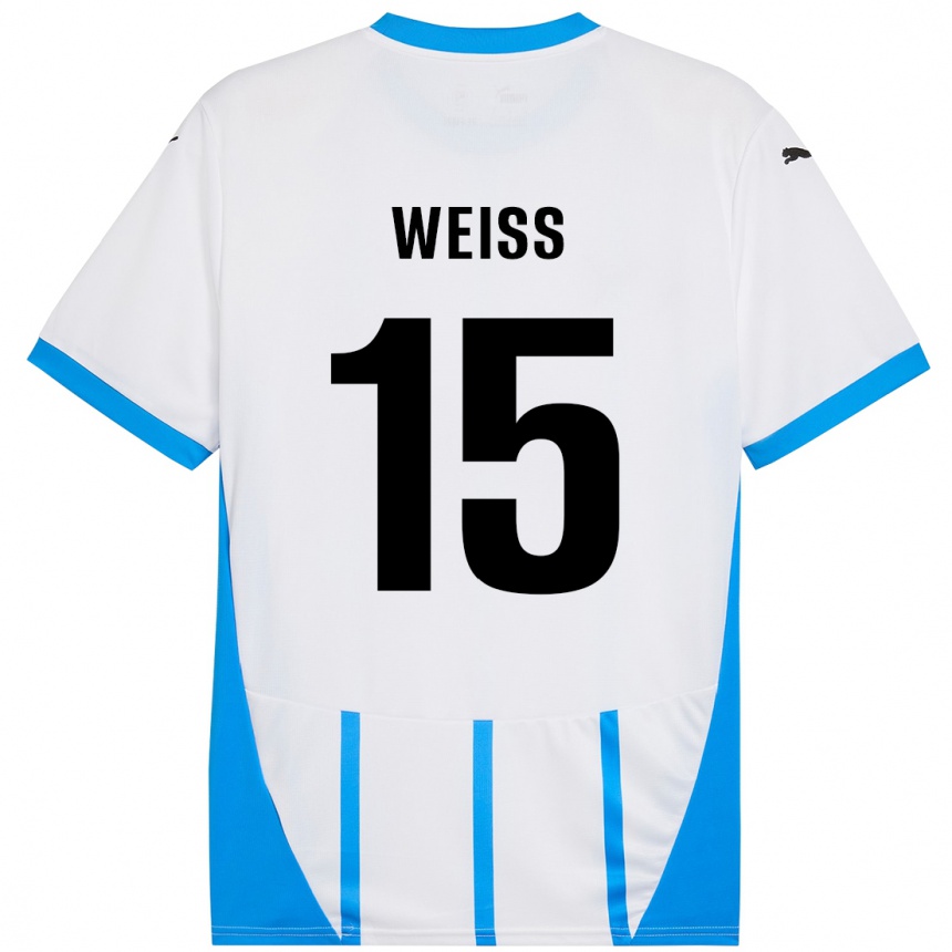 Niño Fútbol Camiseta David Weiss #15 Blanco Azul 2ª Equipación 2024/25 México