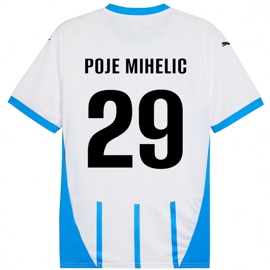 Niño Fútbol Camiseta Naja Poje Mihelič #29 Blanco Azul 2ª Equipación 2024/25 México