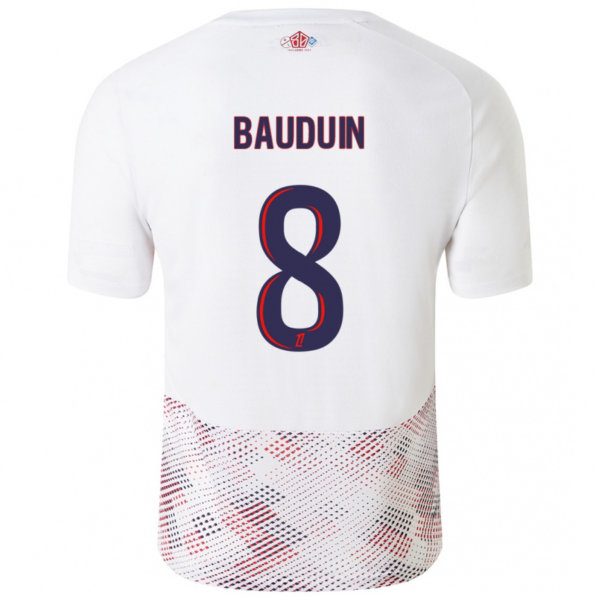 Niño Fútbol Camiseta Justine Bauduin #8 Blanco Azul Real 2ª Equipación 2024/25 México