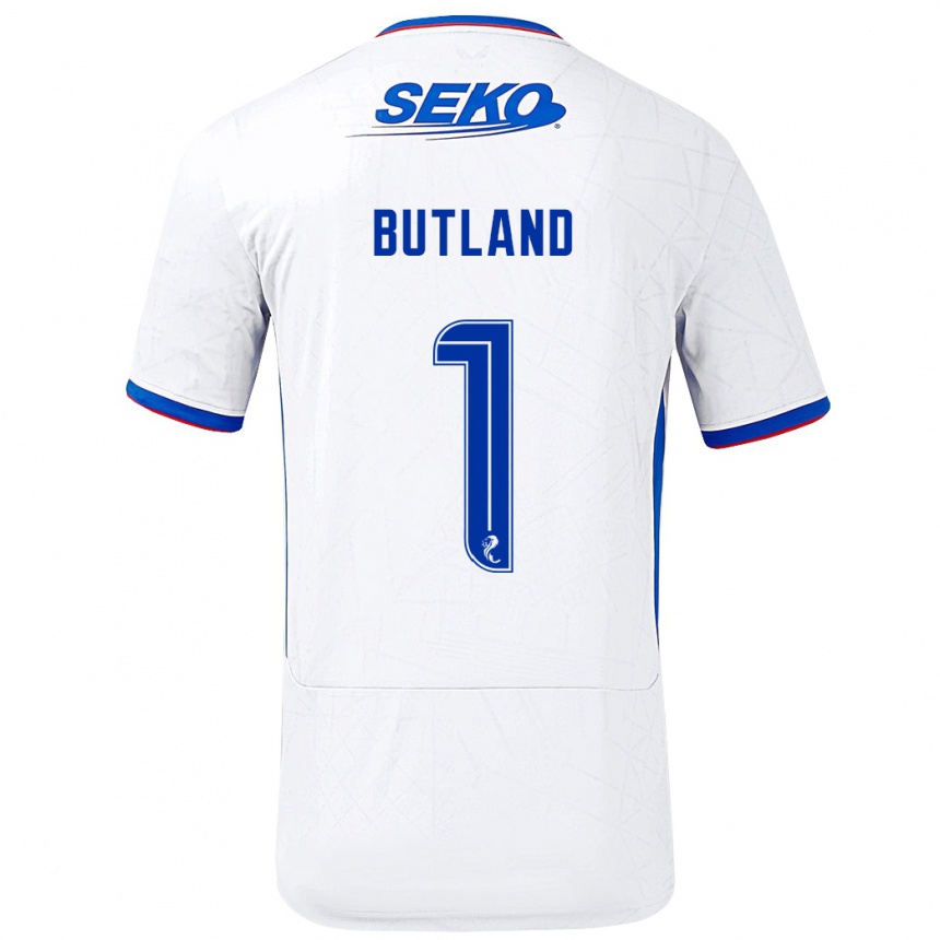 Niño Fútbol Camiseta Jack Butland #1 Blanco Azul 2ª Equipación 2024/25 México