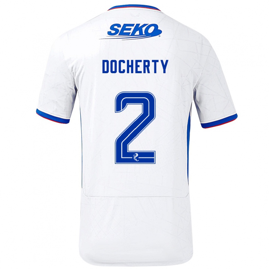 Niño Fútbol Camiseta Nicola Docherty #2 Blanco Azul 2ª Equipación 2024/25 México