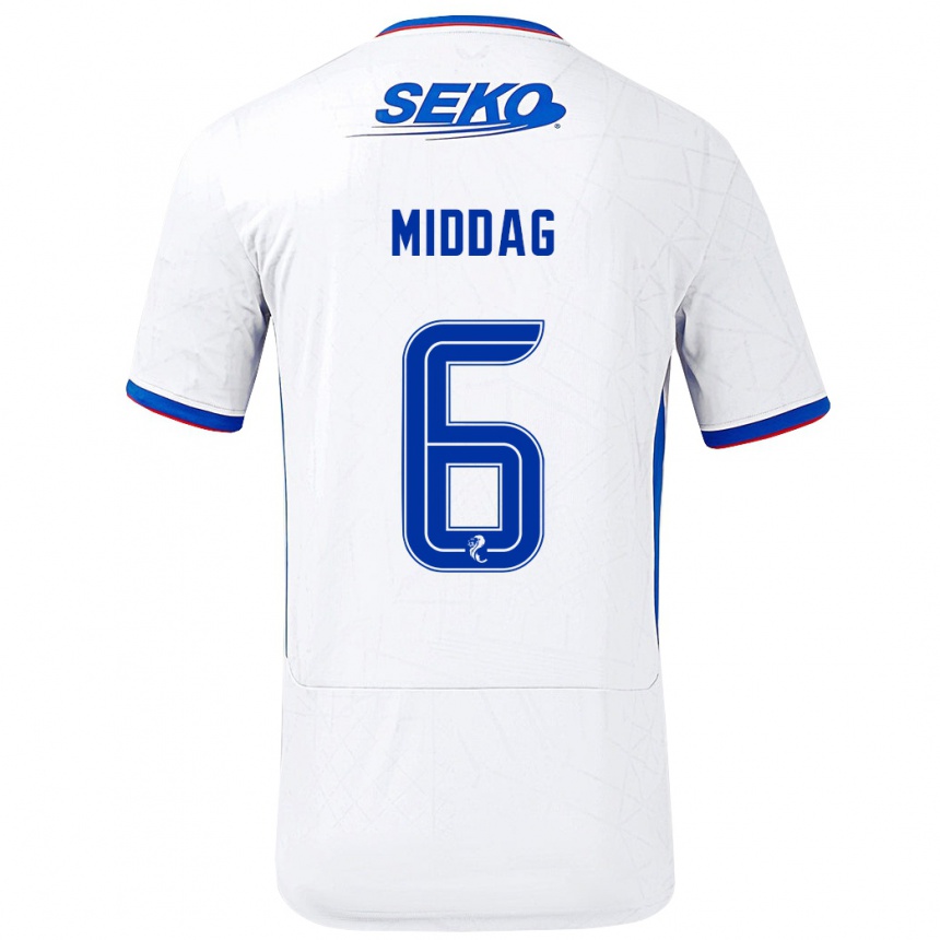 Niño Fútbol Camiseta Tessel Middag #6 Blanco Azul 2ª Equipación 2024/25 México