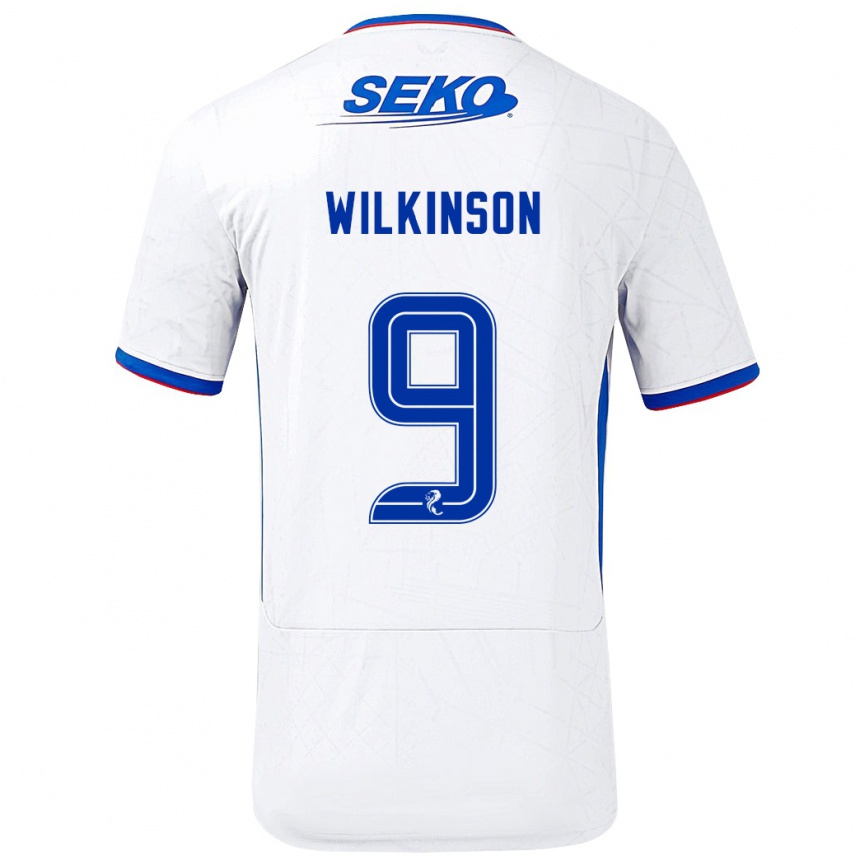 Niño Fútbol Camiseta Katie Wilkinson #9 Blanco Azul 2ª Equipación 2024/25 México