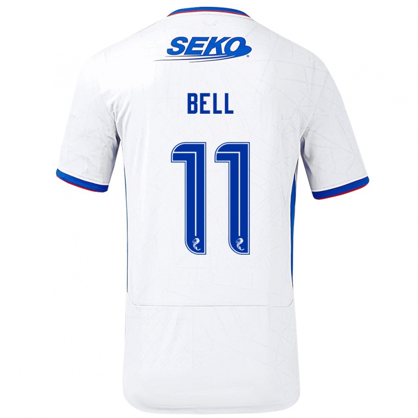 Niño Fútbol Camiseta Megan Bell #11 Blanco Azul 2ª Equipación 2024/25 México