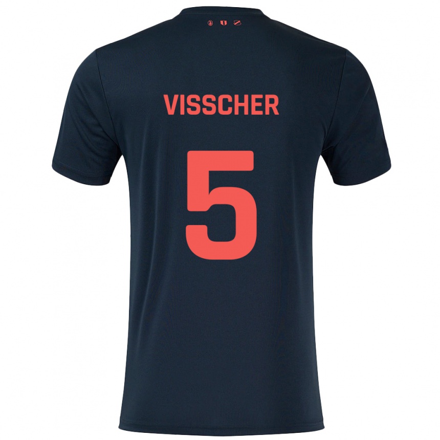 Niño Fútbol Camiseta Amber Visscher #5 Negro Rojo 2ª Equipación 2024/25 México