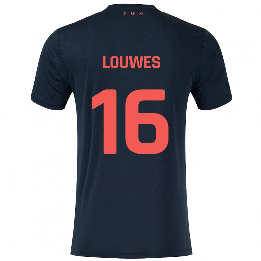 Niño Fútbol Camiseta Puck Louwes #16 Negro Rojo 2ª Equipación 2024/25 México