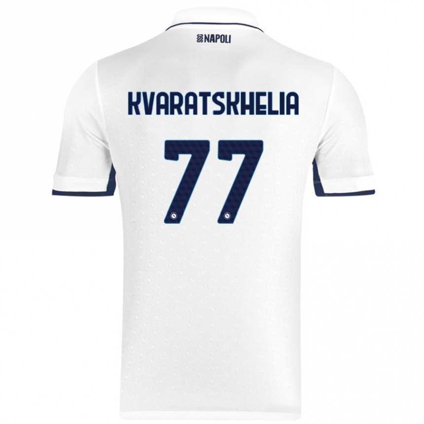 Niño Fútbol Camiseta Khvicha Kvaratskhelia #77 Blanco Azul Real 2ª Equipación 2024/25 México