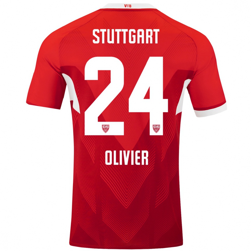 Niño Fútbol Camiseta Christopher Olivier #24 Rojo Blanco 2ª Equipación 2024/25 México