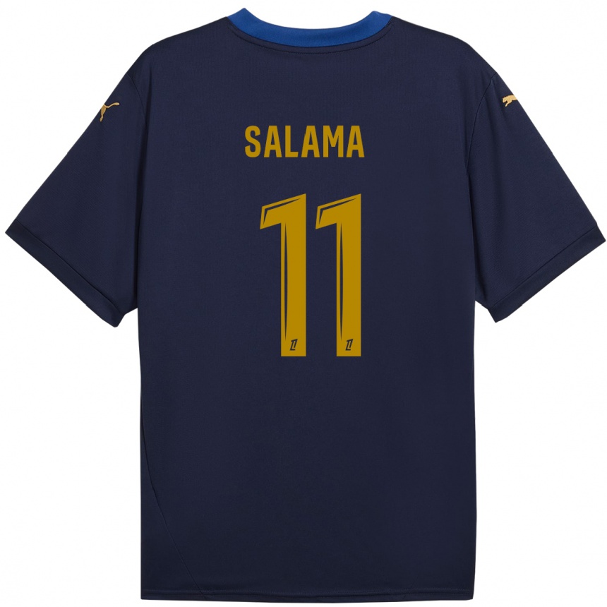 Niño Fútbol Camiseta Amine Salama #11 Azul Marino Dorado 2ª Equipación 2024/25 México