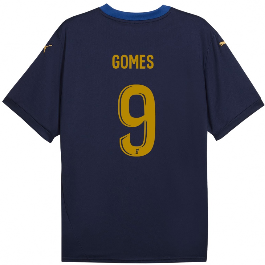 Niño Fútbol Camiseta Mélissa Gomes #9 Azul Marino Dorado 2ª Equipación 2024/25 México