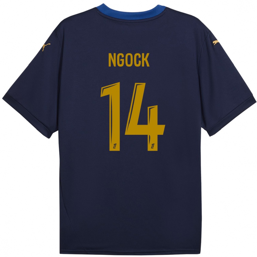 Niño Fútbol Camiseta Monique Ngock #14 Azul Marino Dorado 2ª Equipación 2024/25 México