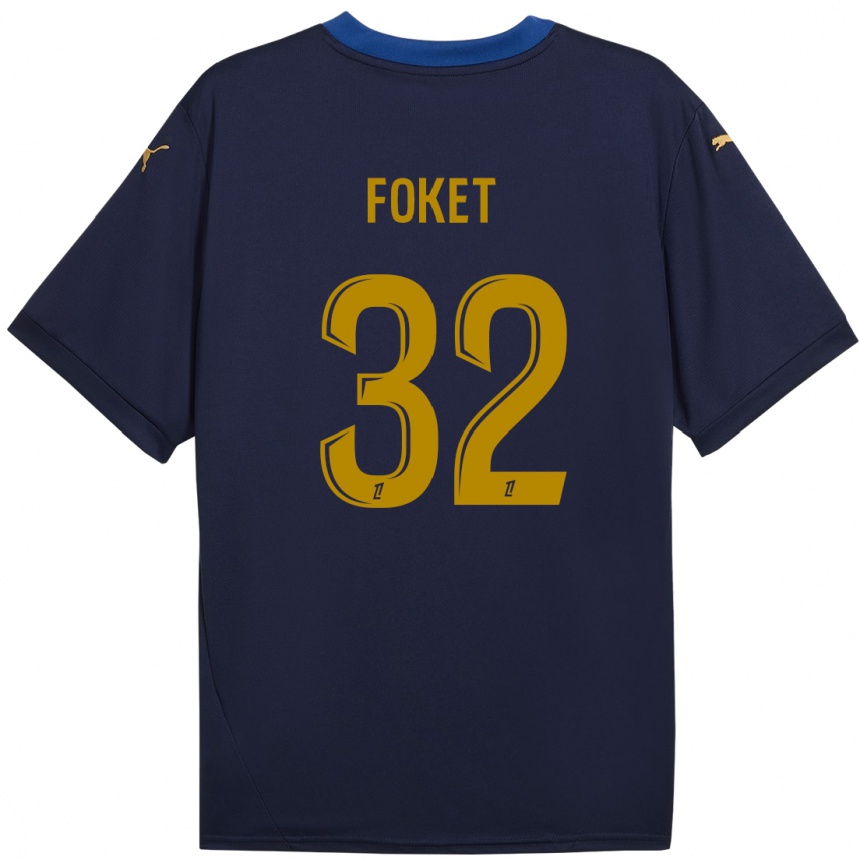 Niño Fútbol Camiseta Thomas Foket #32 Azul Marino Dorado 2ª Equipación 2024/25 México