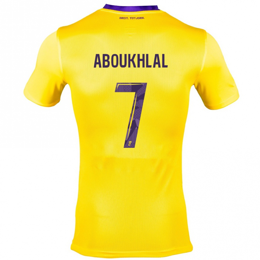 Niño Fútbol Camiseta Zakaria Aboukhlal #7 Amarillo Morado 2ª Equipación 2024/25 México