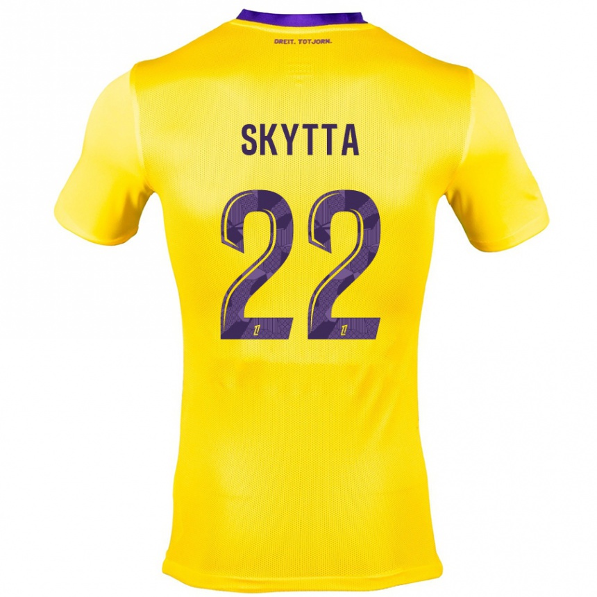 Niño Fútbol Camiseta Naatan Skyttä #22 Amarillo Morado 2ª Equipación 2024/25 México