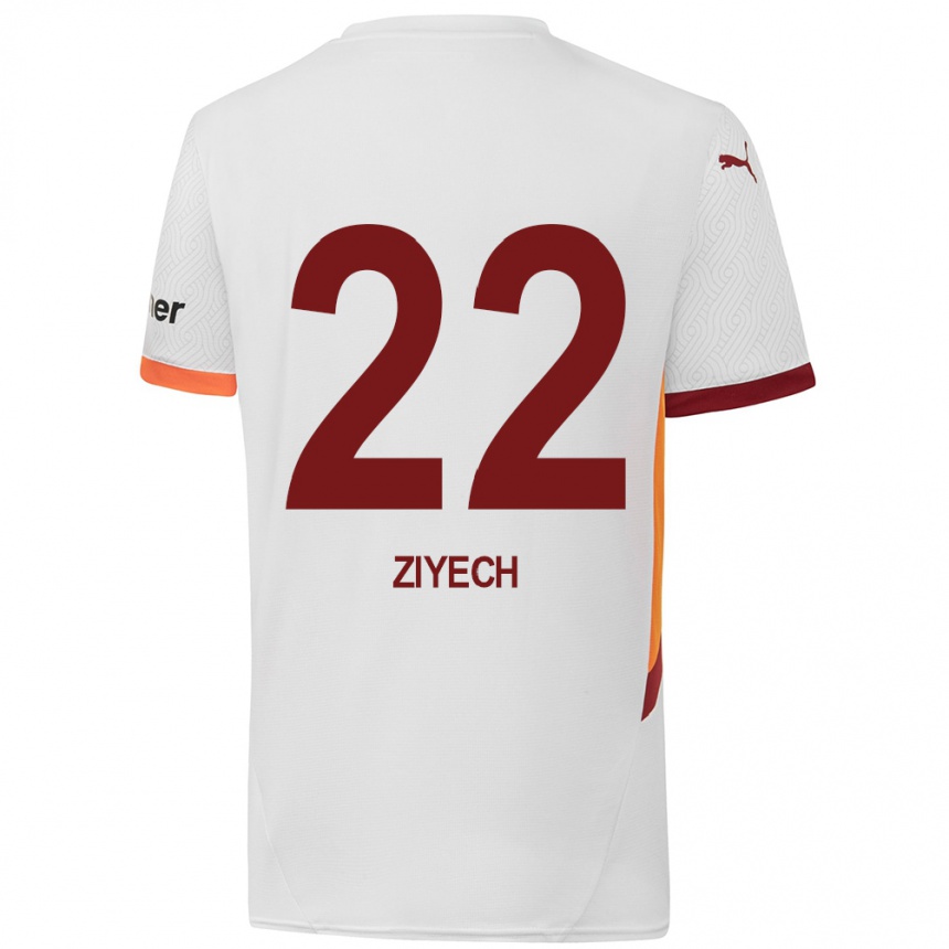 Niño Fútbol Camiseta Hakim Ziyech #22 Blanco Amarillo Rojo 2ª Equipación 2024/25 México