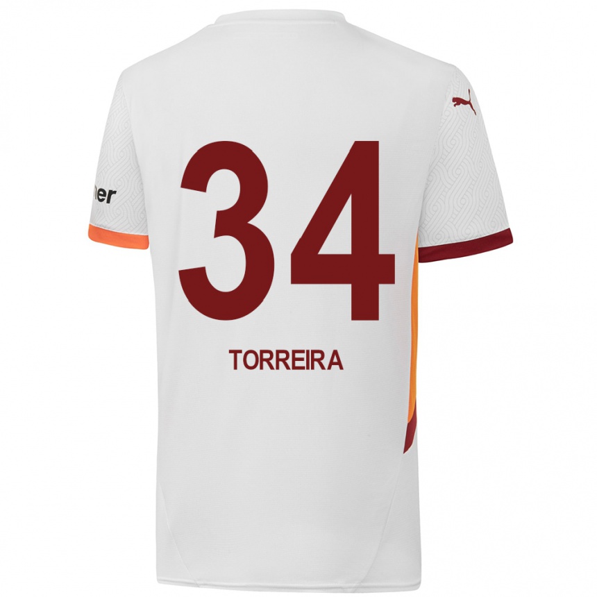 Niño Fútbol Camiseta Lucas Torreira #34 Blanco Amarillo Rojo 2ª Equipación 2024/25 México