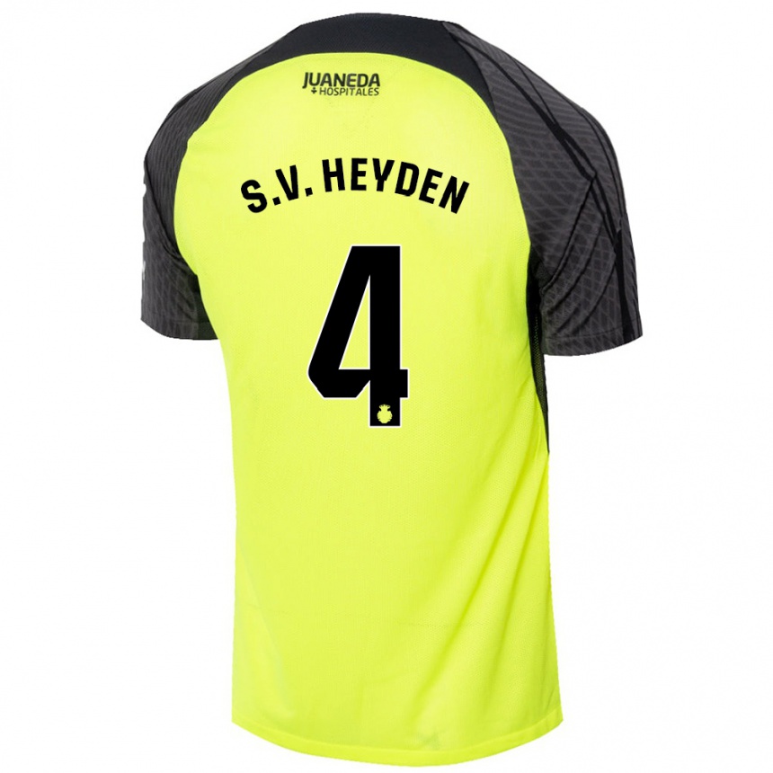 Niño Fútbol Camiseta Siebe Van Der Heyden #4 Verde Fluorescente Negro 2ª Equipación 2024/25 México