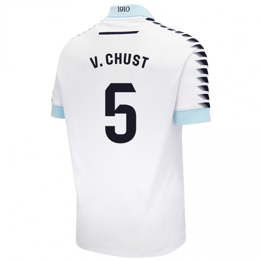 Niño Fútbol Camiseta Víctor Chust #5 Blanco Azul 2ª Equipación 2024/25 México