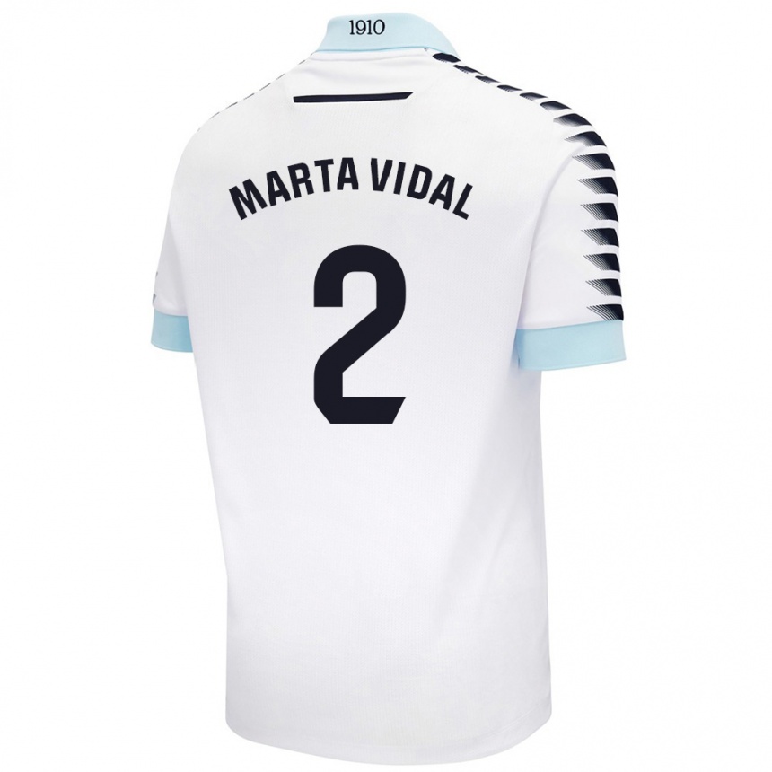 Niño Fútbol Camiseta Marta Vidal Vela #2 Blanco Azul 2ª Equipación 2024/25 México