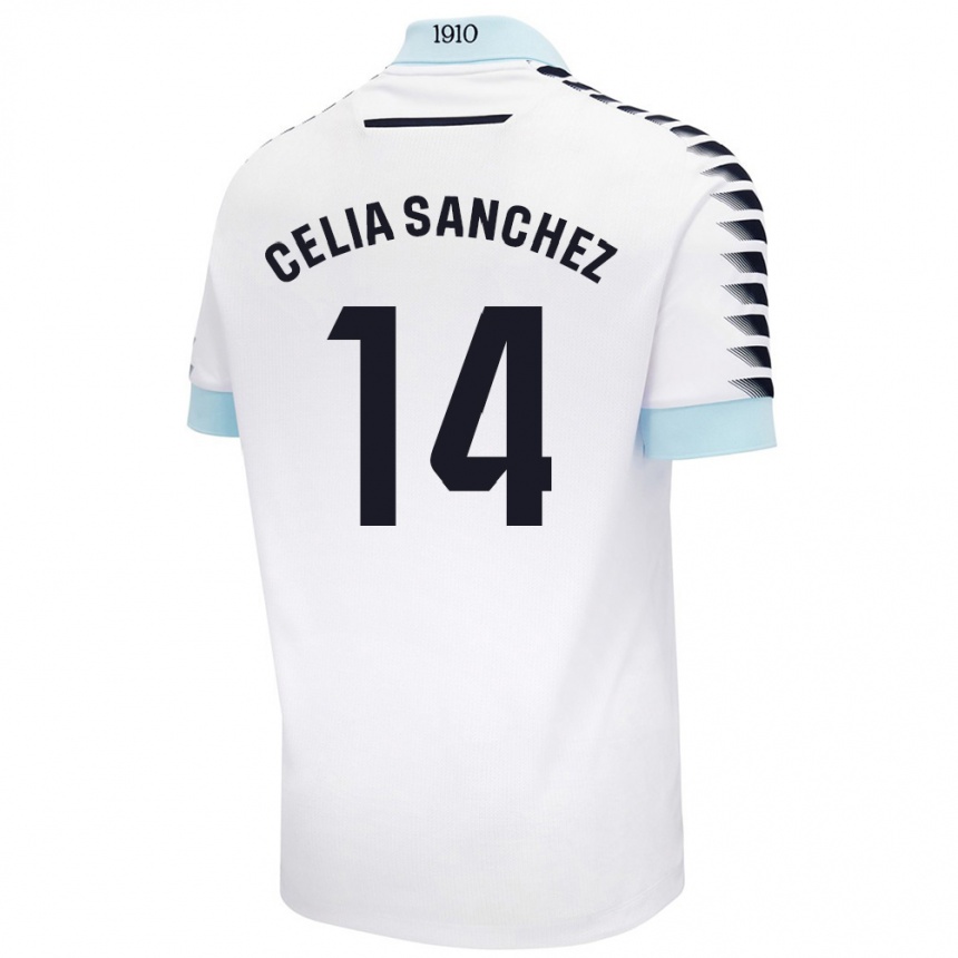 Niño Fútbol Camiseta Celia Sánchez García #14 Blanco Azul 2ª Equipación 2024/25 México