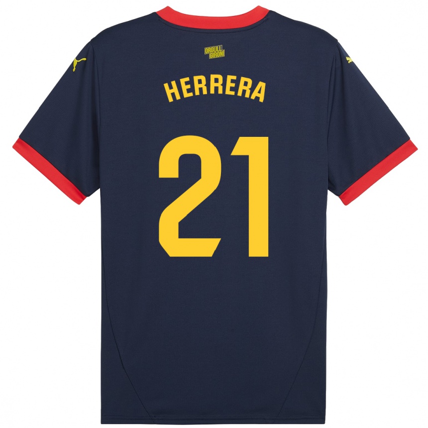 Niño Fútbol Camiseta Yangel Herrera #21 Azul Marino Rojo 2ª Equipación 2024/25 México