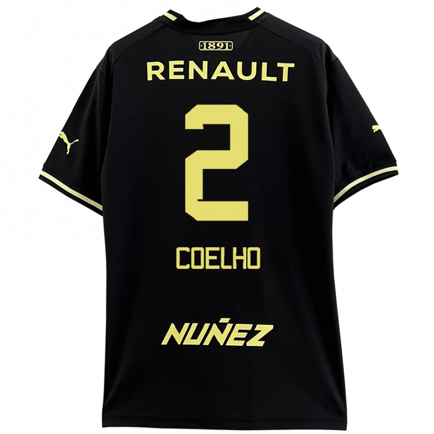 Niño Fútbol Camiseta Léo Coelho #2 Negro Amarillo 2ª Equipación 2024/25 México