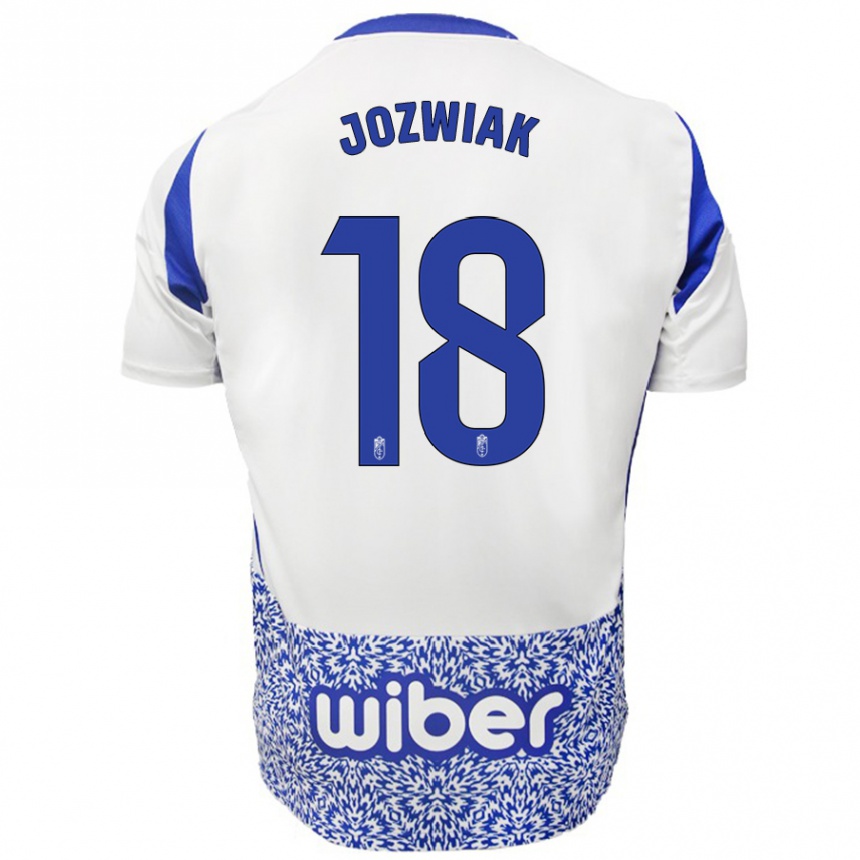 Niño Fútbol Camiseta Kamil Józwiak #18 Blanco Azul 2ª Equipación 2024/25 México