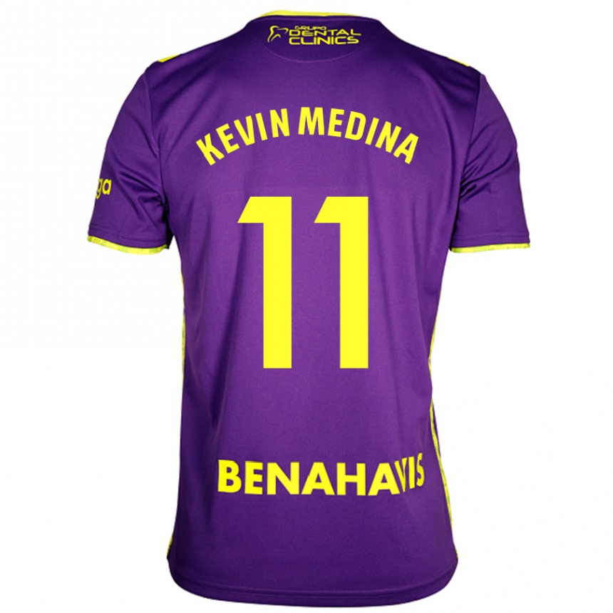 Niño Fútbol Camiseta Kevin Medina #11 Púrpura Amarillo 2ª Equipación 2024/25 México