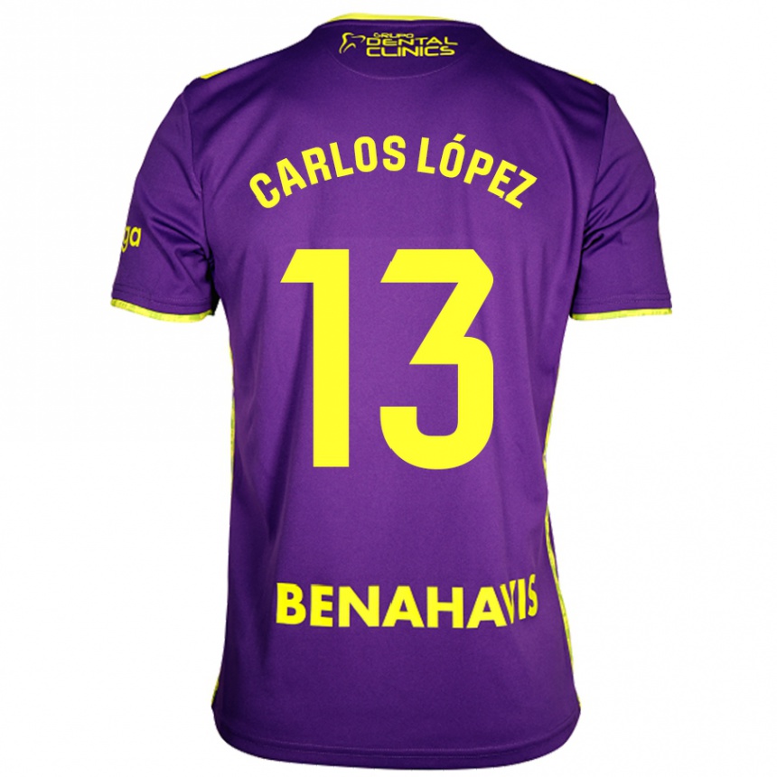 Niño Fútbol Camiseta Carlos López #13 Púrpura Amarillo 2ª Equipación 2024/25 México