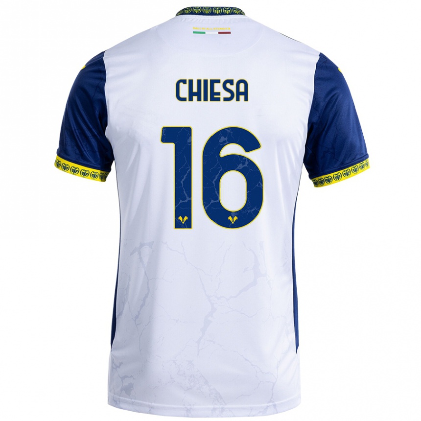 Niño Fútbol Camiseta Mattia Chiesa #16 Blanco Azul 2ª Equipación 2024/25 México