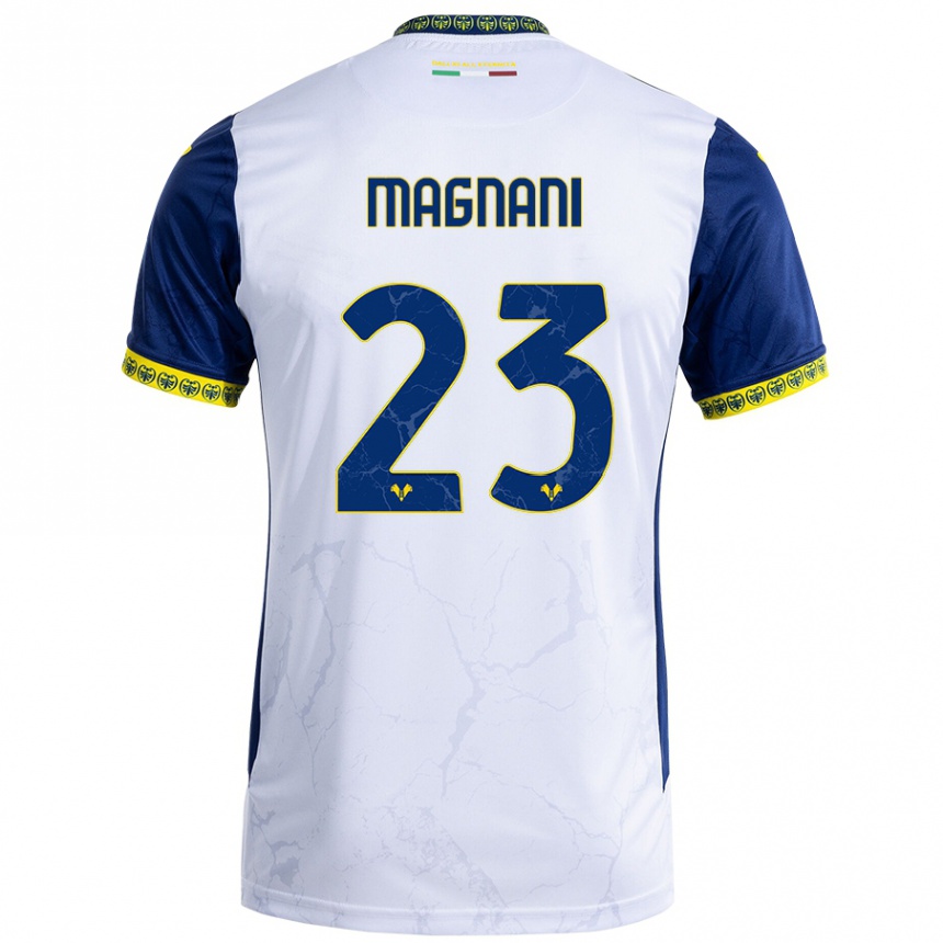 Niño Fútbol Camiseta Giangiacomo Magnani #23 Blanco Azul 2ª Equipación 2024/25 México