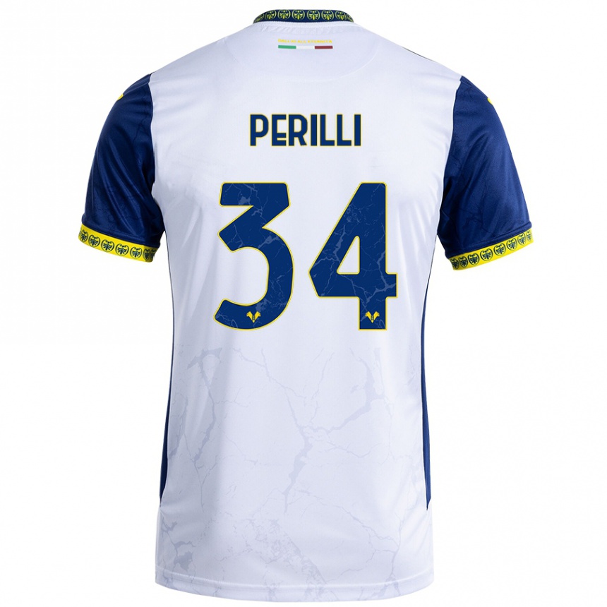 Niño Fútbol Camiseta Simone Perilli #34 Blanco Azul 2ª Equipación 2024/25 México