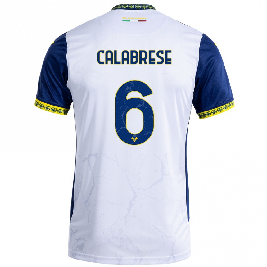 Niño Fútbol Camiseta Nicolò Calabrese #6 Blanco Azul 2ª Equipación 2024/25 México