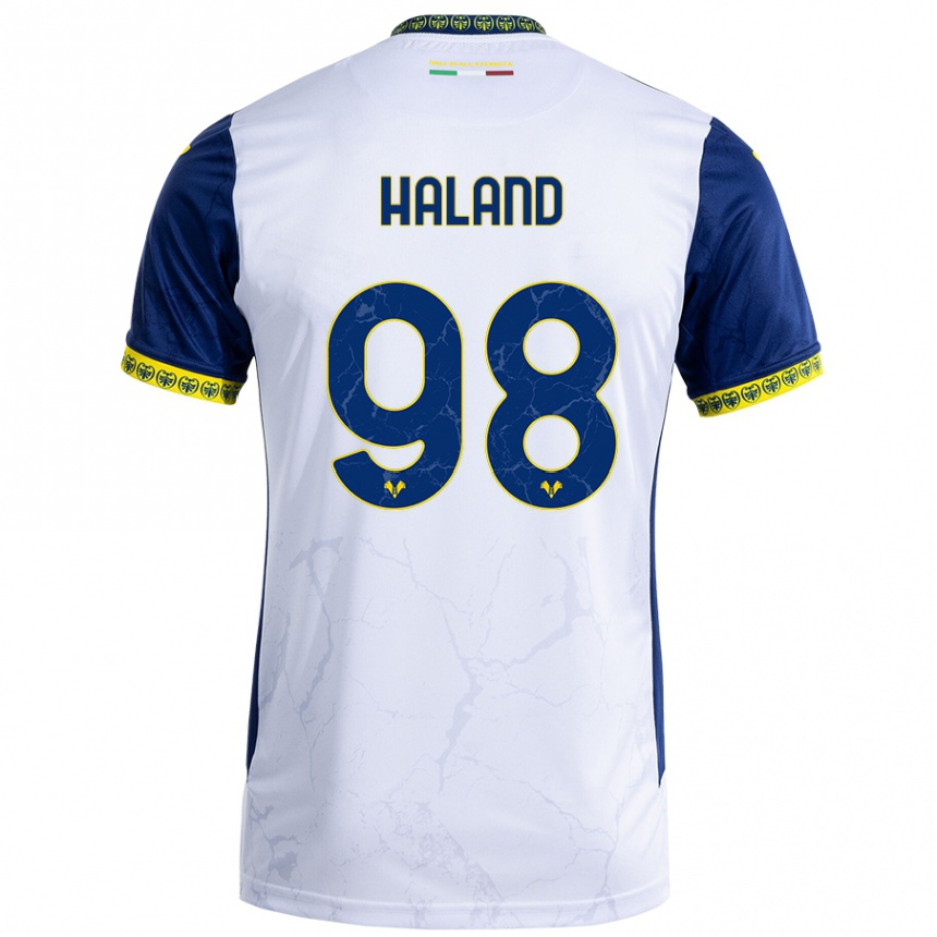 Niño Fútbol Camiseta Benedicte Iversen Håland #98 Blanco Azul 2ª Equipación 2024/25 México