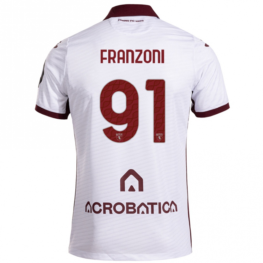 Niño Fútbol Camiseta Nicolò Franzoni #91 Blanco Granate 2ª Equipación 2024/25 México