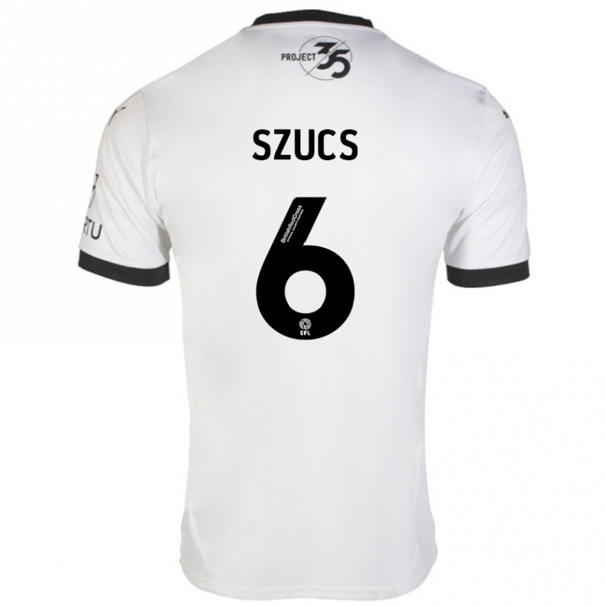 Niño Fútbol Camiseta Kornél Szűcs #6 Blanco Negro 2ª Equipación 2024/25 México