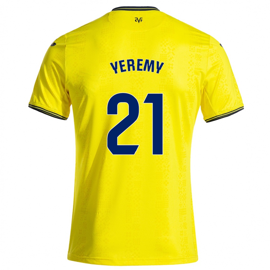 Hombre Fútbol Camiseta Yéremy Pino #21 Amarillo Negro 1ª Equipación 2024/25 México