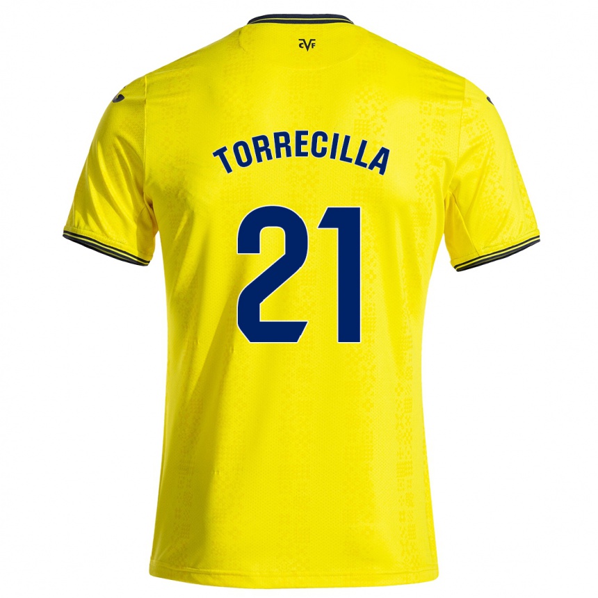 Hombre Fútbol Camiseta Virginia Torrecilla #21 Amarillo Negro 1ª Equipación 2024/25 México