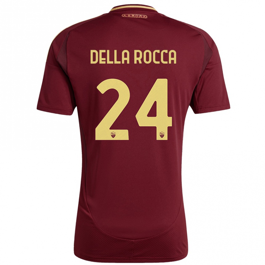 Hombre Fútbol Camiseta Mattia Della Rocca #24 Rojo Marrón Dorado 1ª Equipación 2024/25 México