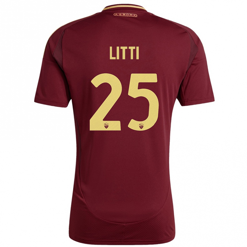 Hombre Fútbol Camiseta Marco Litti #25 Rojo Marrón Dorado 1ª Equipación 2024/25 México