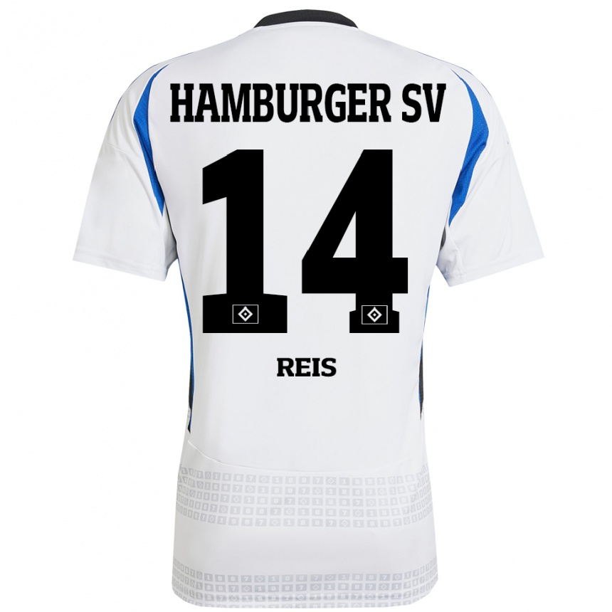 Hombre Fútbol Camiseta Ludovit Reis #14 Blanco Azul 1ª Equipación 2024/25 México