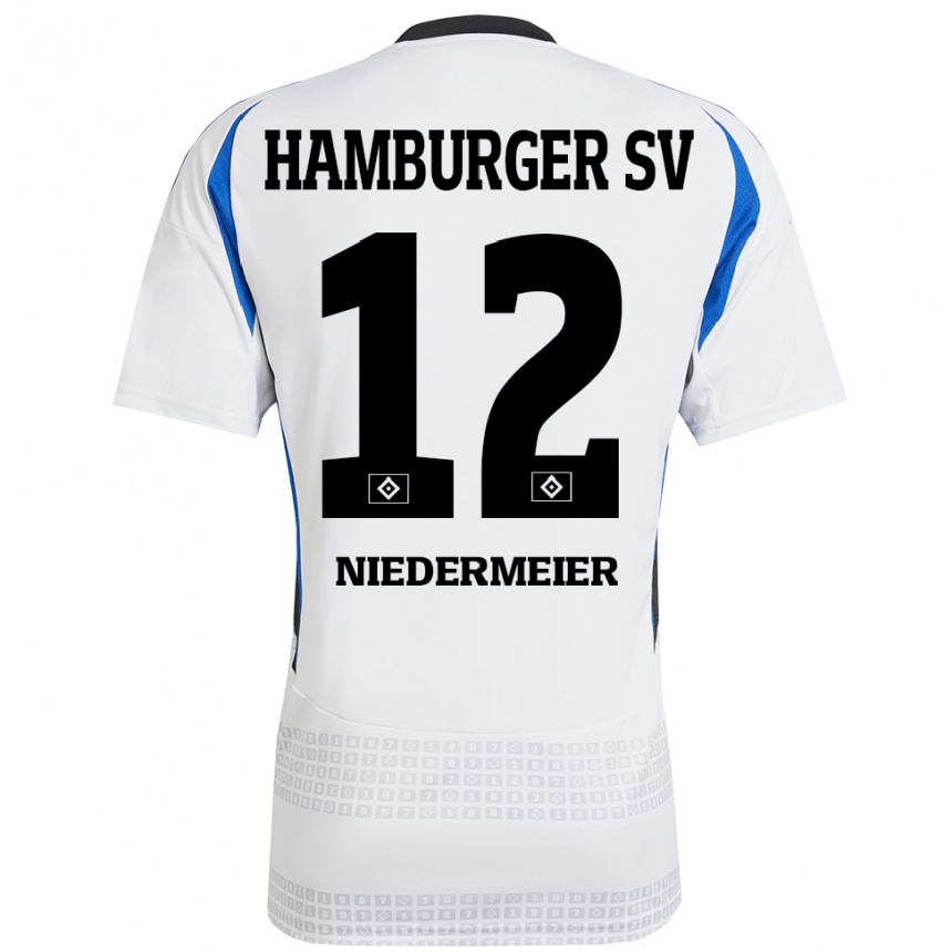 Hombre Fútbol Camiseta Philipp Niedermeier #12 Blanco Azul 1ª Equipación 2024/25 México