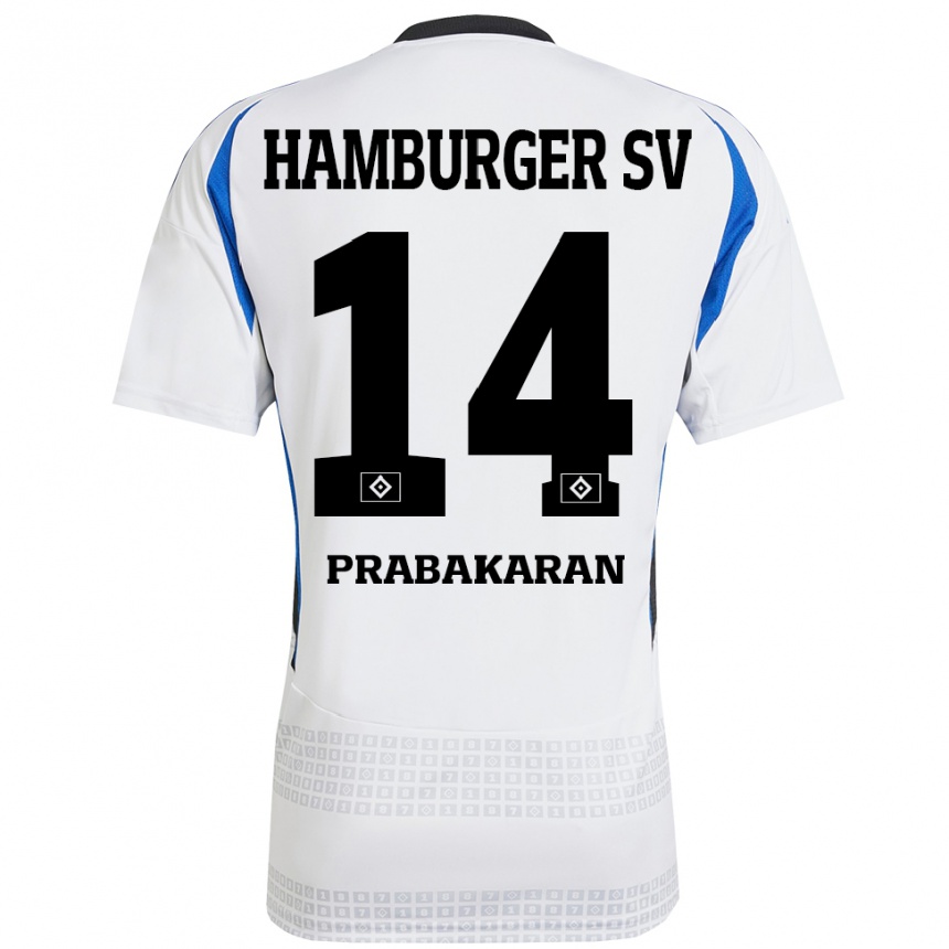 Hombre Fútbol Camiseta Nilavan Prabakaran #14 Blanco Azul 1ª Equipación 2024/25 México