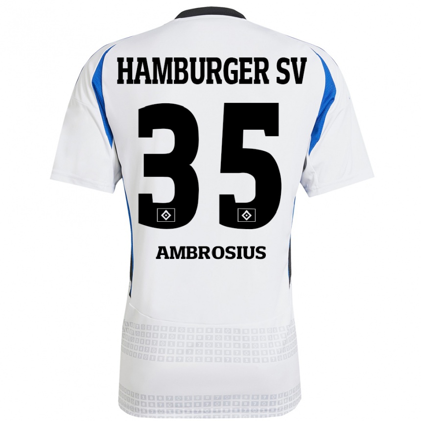 Hombre Fútbol Camiseta Stephan Ambrosius #35 Blanco Azul 1ª Equipación 2024/25 México