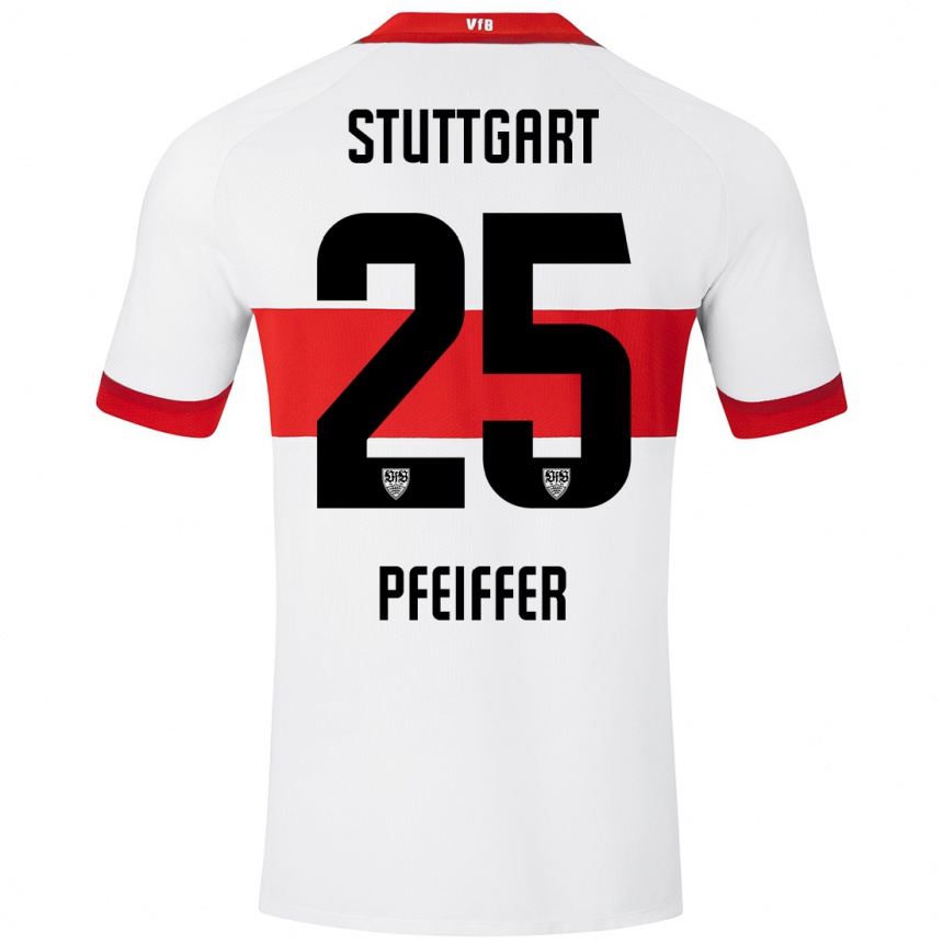 Hombre Fútbol Camiseta Luca Pfeiffer #25 Blanco Rojo 1ª Equipación 2024/25 México