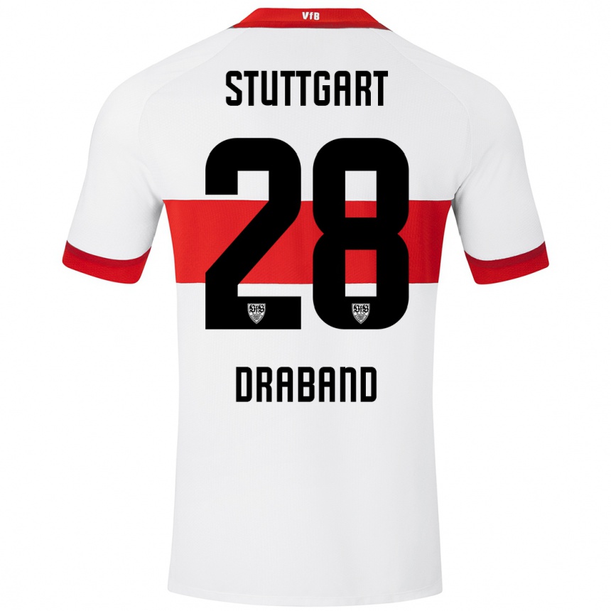 Hombre Fútbol Camiseta Dominik Draband #28 Blanco Rojo 1ª Equipación 2024/25 México