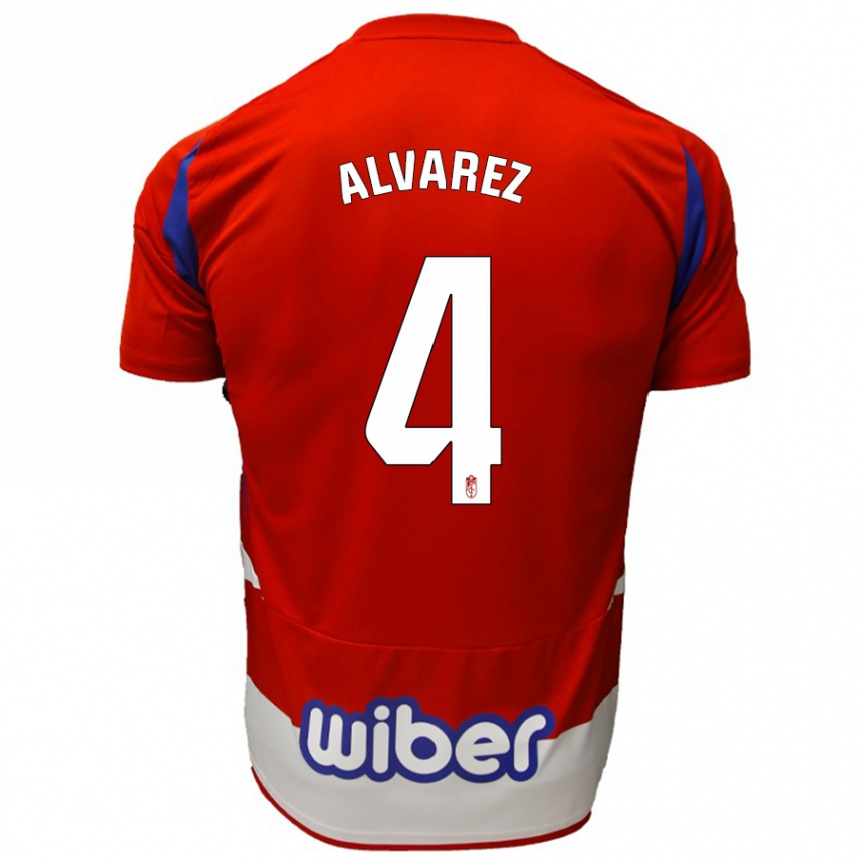 Hombre Fútbol Camiseta Isabel Álvarez #4 Rojo Blanco Azul 1ª Equipación 2024/25 México